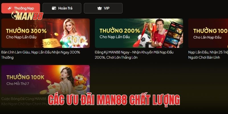 Các ưu đãi Man88 chất lượng