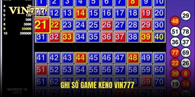 Ghi số game Keno Vin777